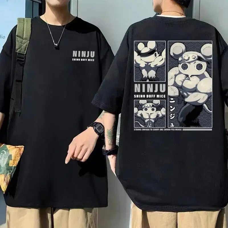 Muscular Ninja Mice Muki Gym Mouse Meme T-Shirt Anime Demon Slayer Uzui Tengen Grafik-T-Shirts Unisex Damen Cartoon