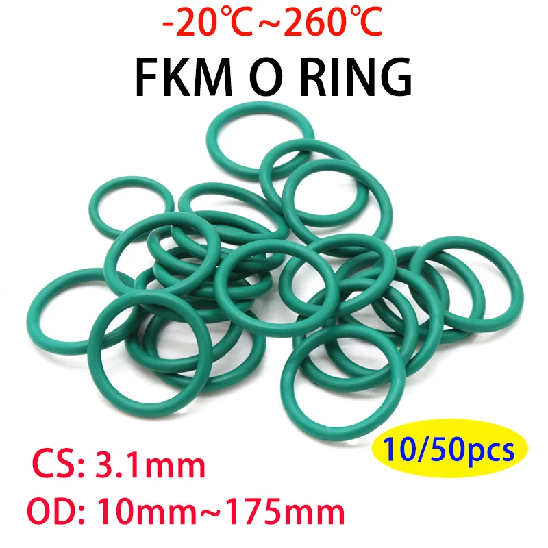 

10/50 шт. зеленые уплотнительные кольца FKM CS 3,1 мм OD 10 мм ~ 175 мм, уплотнительная прокладка, изоляционное масло, флюоровая резина с высокой термостойкостью