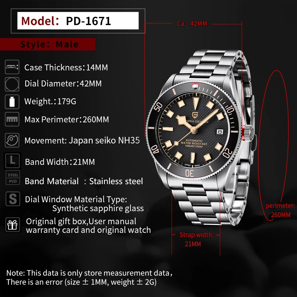 Jam Tangan Otomatis Pria Pagani Design2025, Baja Anti Karat, Mekanik, Sport, Tahan Air, Kotak Hadiah, Tanggal Otomatis