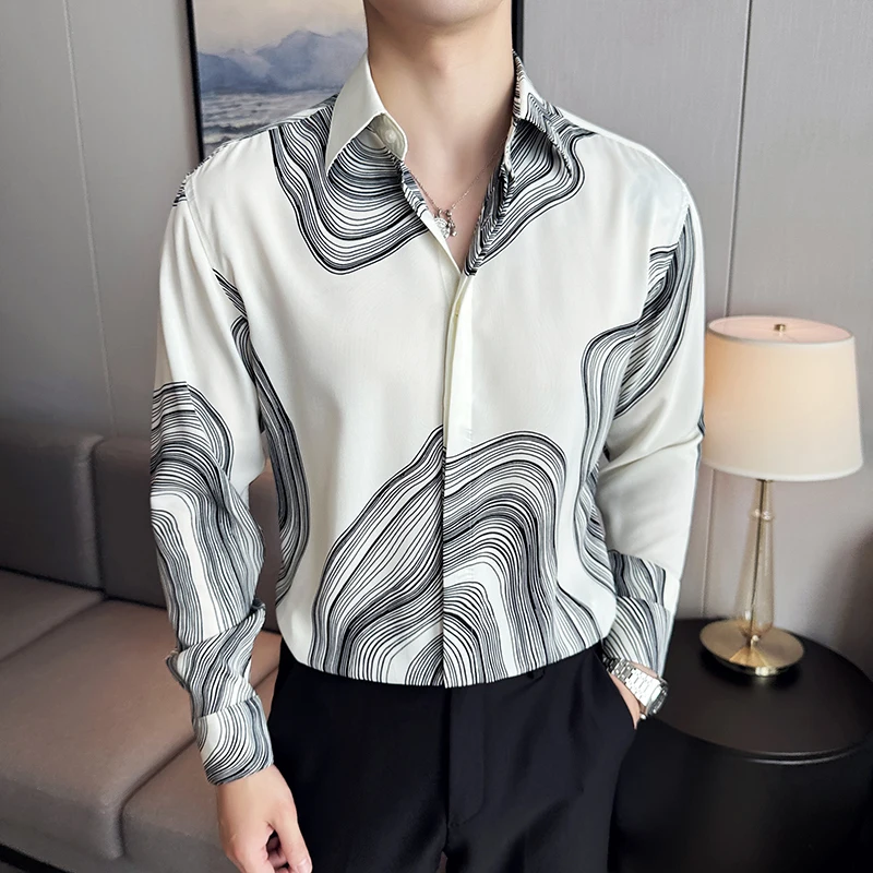 Men Shirt 2024 Summer Light and Thin Long Sleeved Loose Casual Fashion Printed Shirt Anti Wrinkle Soft High Quality Men Clothing