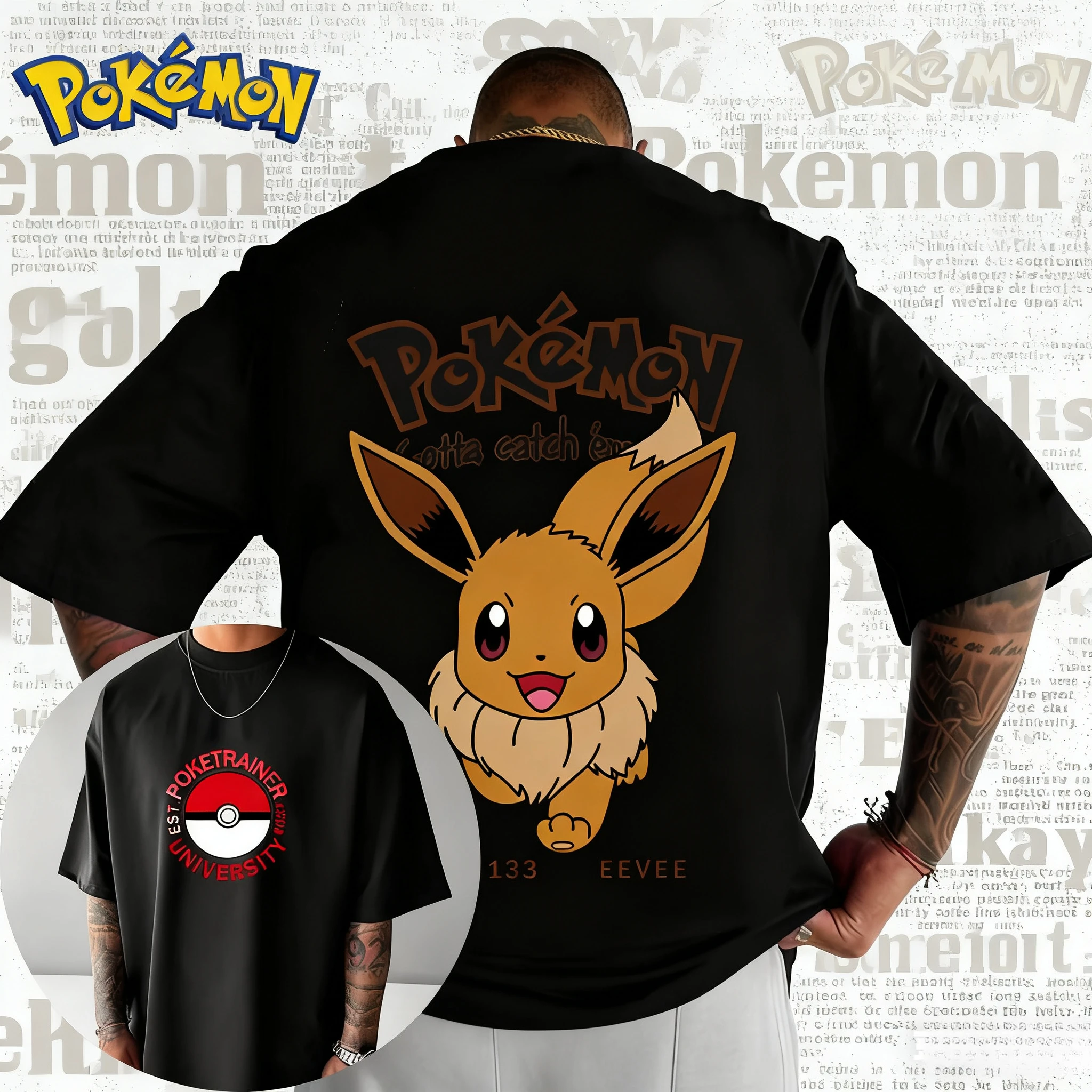 2025-verao-pokemon-anime-eevee-marca-100-algodao-puro-impresso-camiseta-masculina-harajuku-solto-casual-versatil-de-manga-curta-y2k