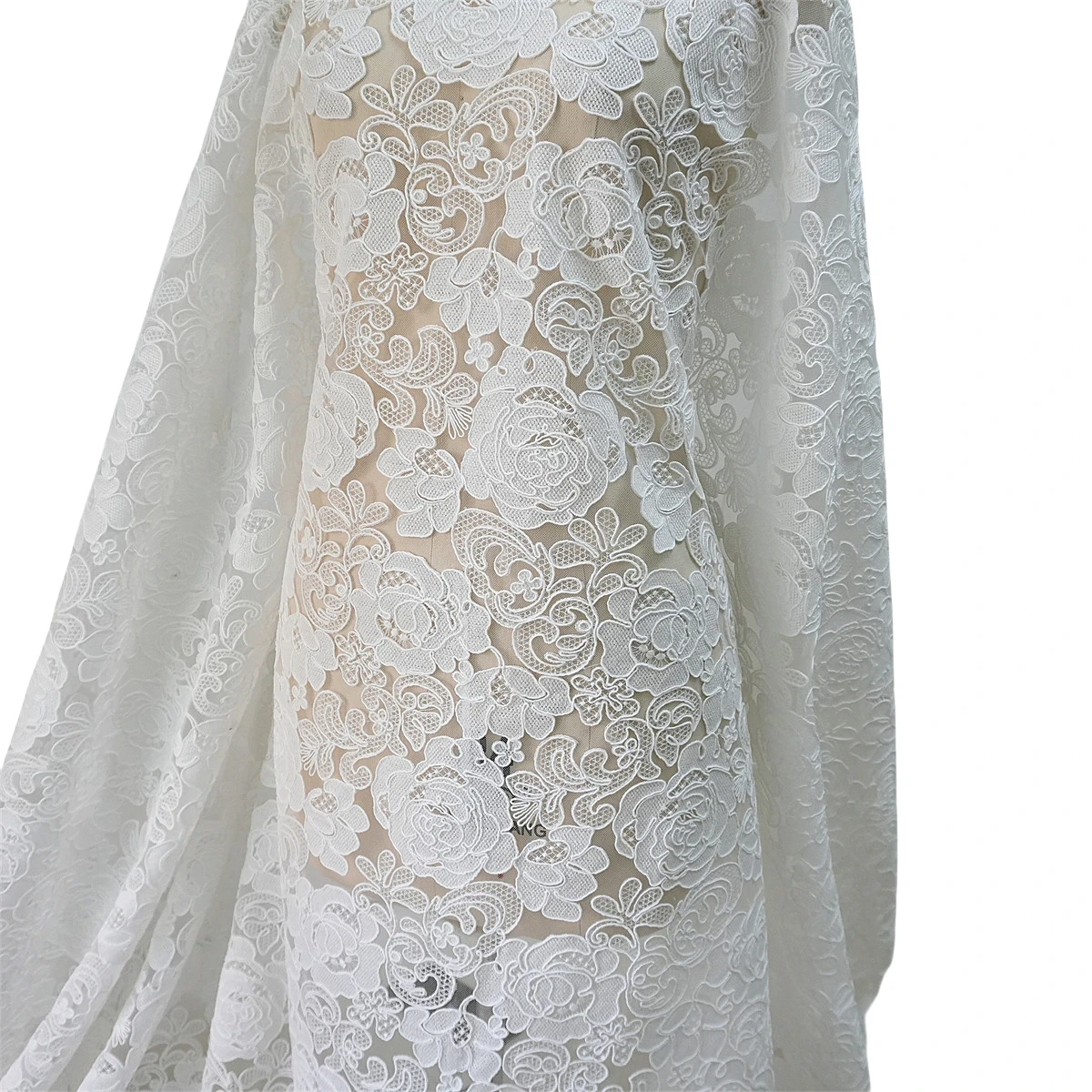

120 см широкая белая вышитая кружевная ткань шириной 120 см, материал премиум-класса для платьев «сделай сам», свадебных платьев, Cheongsam, новинка 2023 года