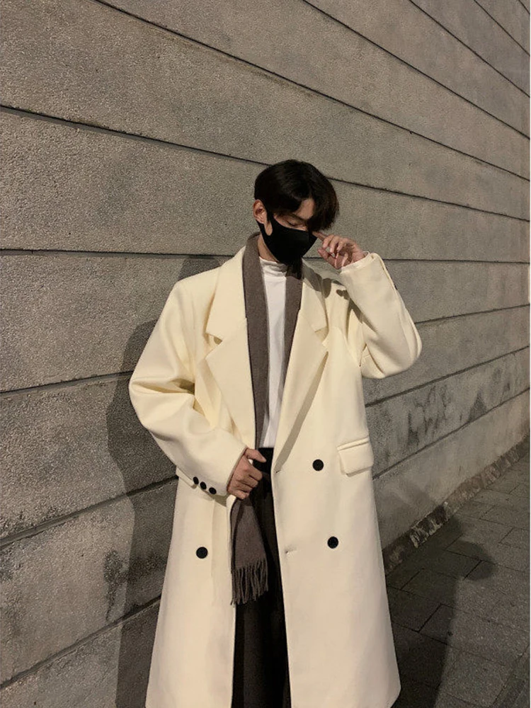 

Men's Long Over-Knee Woolen Coat Autumn Winter New Sle Briti Sle Faionable Windbreaker Loose Fit Warmth Youthful Energy