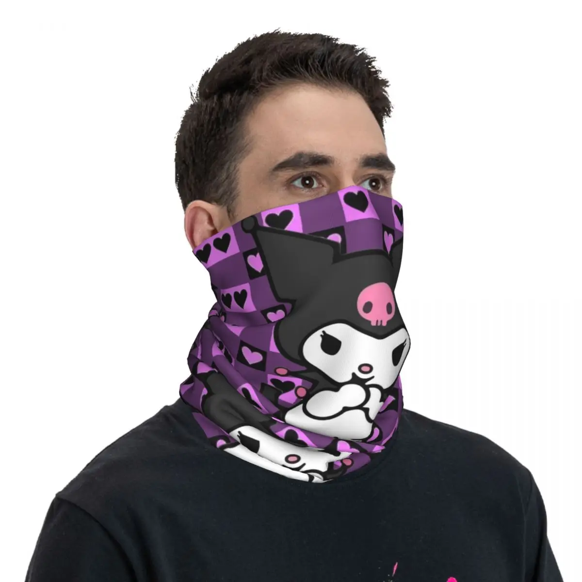 Personalizado comic kuromi bandana pescoço mais quente mulheres homens inverno tubo de esqui cachecol gaiter animação quente rosto capa