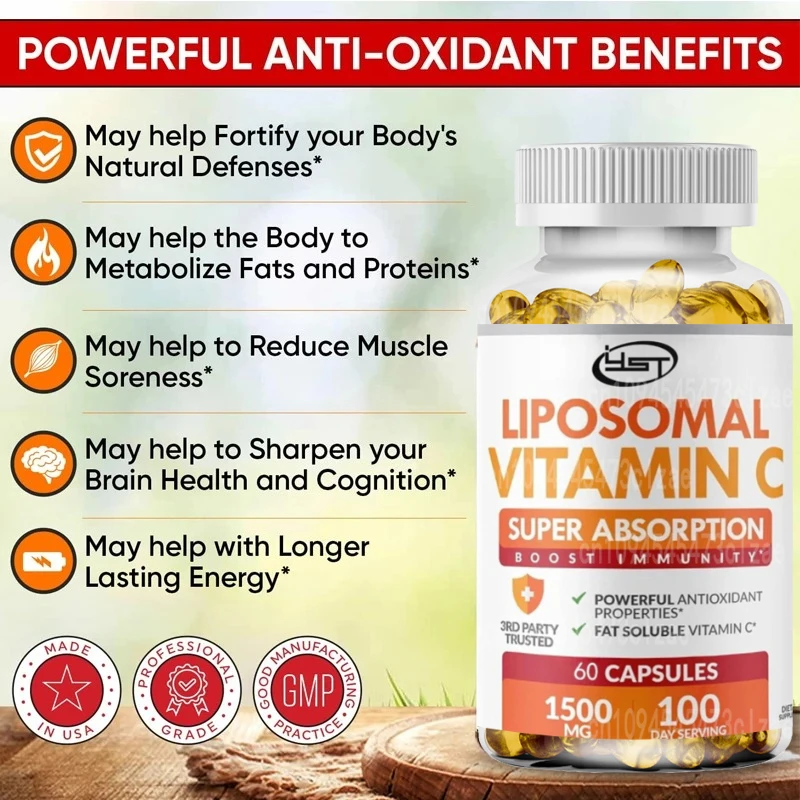 

Liposomal Vitamin C Capsules, Immune System and Collagen Booster, High Dose Fat Soluble Immune Support Ascorbic Acid Supplement