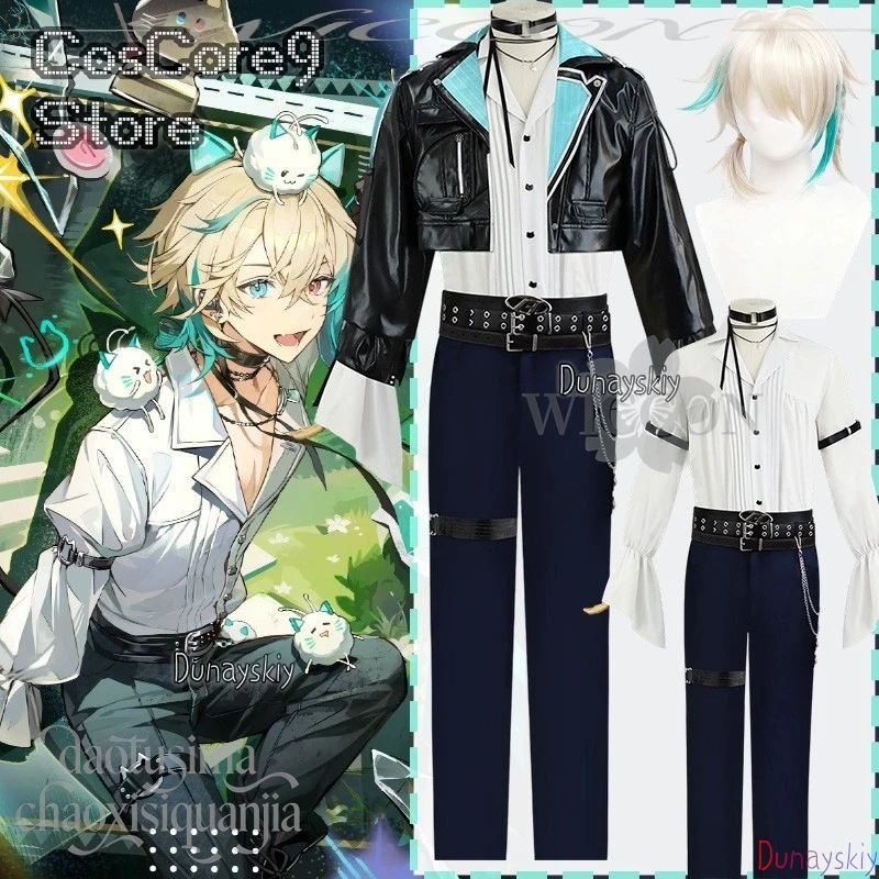 

Идол Сценический Костюм Пу Черные Шорты Пальто Аниме Vtuber VirtuaReal AZA Косплей Ютубер Костюм Рубашка Брюки Панк Пояс Хэллоуин Вечеринка