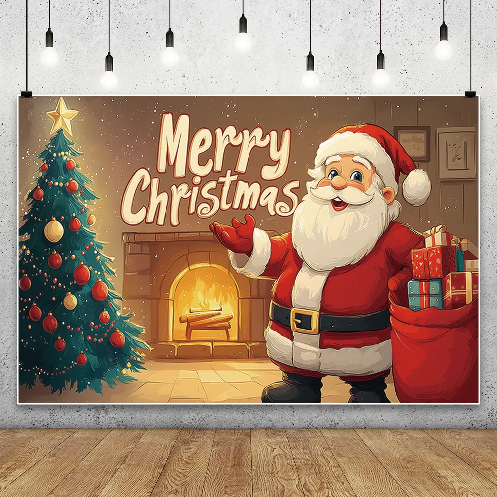 Санта-Клаус Рождественский фон для фотосъемки Рождественская елка Подарок Камин Праздник Семья Детский портретный фон Декор для вечеринки Реквизит