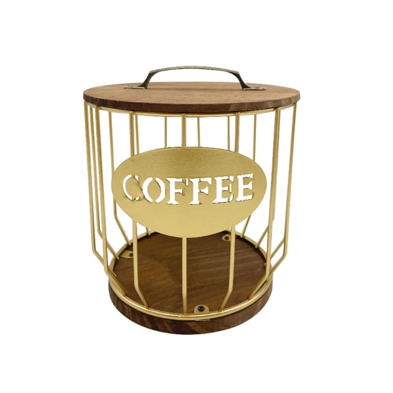 Cestino portaoggetti per caffè Tazza portaoggetti per cialde con base in legno Materiale in ferro Dropshipping