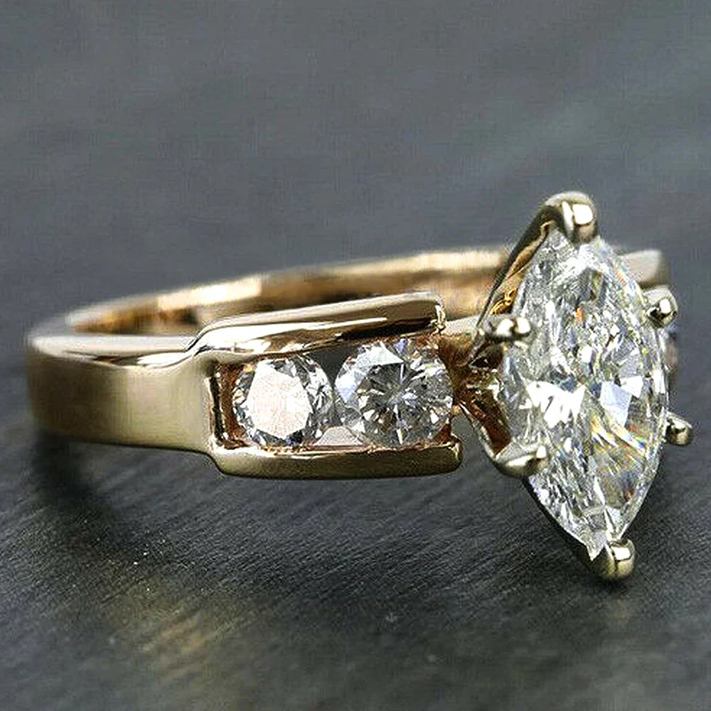 Huitan Gold Color Marquise Cubic Zirconia Wedding Rings Eternity Love Jewelry for Women New Arrival Fashion Finger Accessories