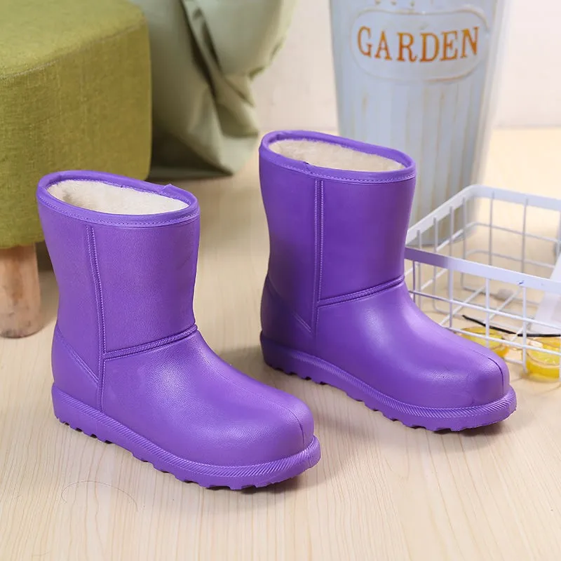 Comemore Plush Snow Boots Woman Winter 2022 New Warm Waterproof Rain Water Boot EVA Integrated Shoes Kitchen Work Shoe Galoshes