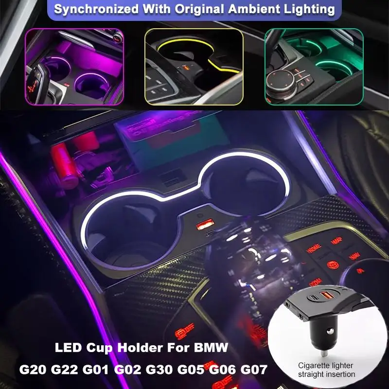 

Ambient Sync LED Cup Holder Frame For BMW 3 4 5 6GT X3 X4 X5 X6 X7 Series G20 G22 G30 G01 G02 G05 G06 G07 Car Interior Accessory