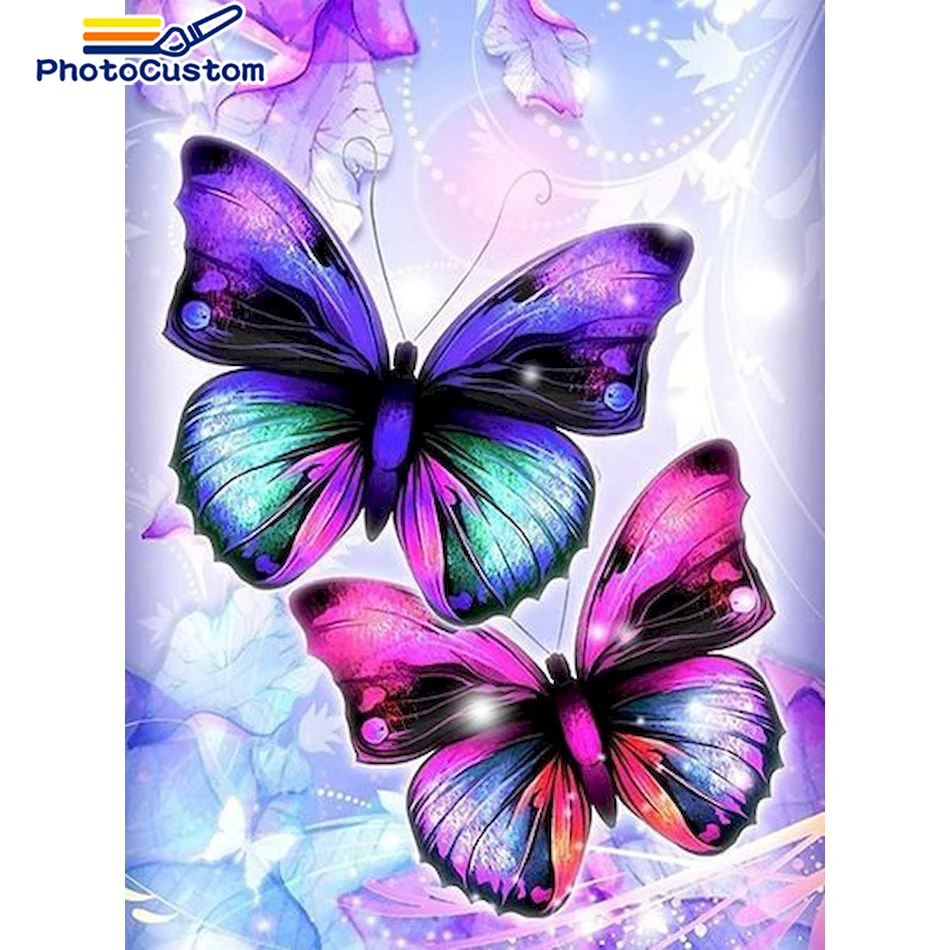 PhotoCustom 5D DIY Animal Diamond Painting Full Round Diamond Embroidery Butterfly Mosaic Cross Stitch Kit Home Decor Gift 30x40