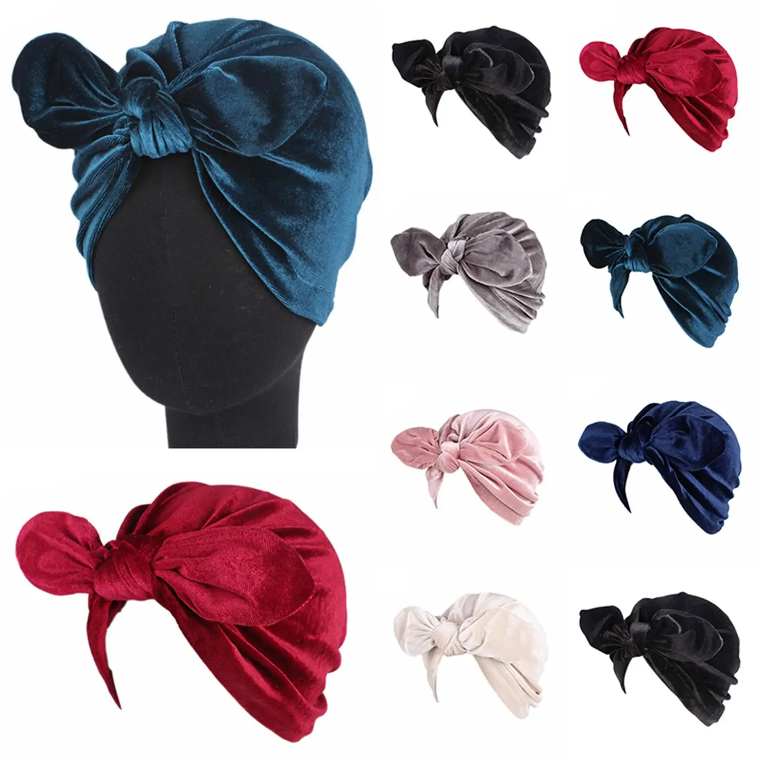 1PC Luxury Soft Velvet Turban Indian Winter Muslim Woman Pleated Bandana Cancer Chemo Head Wrap Hat Hair Loss Ladies Beanies New