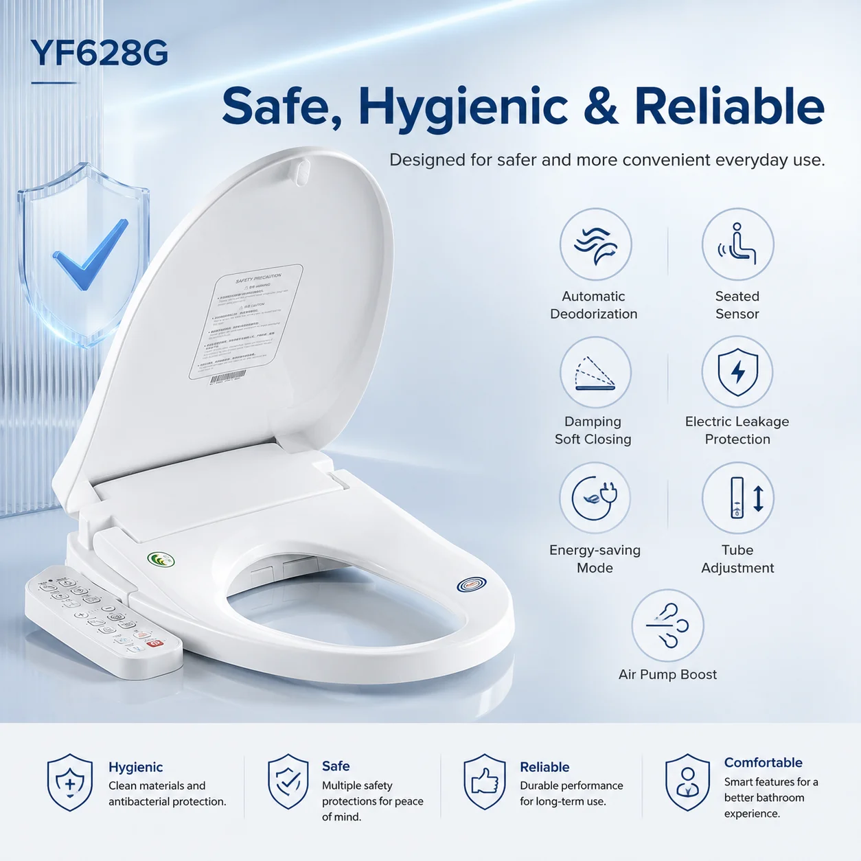 Watermark Certified Intelligent Wash Heated Seat Cover PP Material Elongated Adjustable Temperature Smart Bidet Toilet Seat