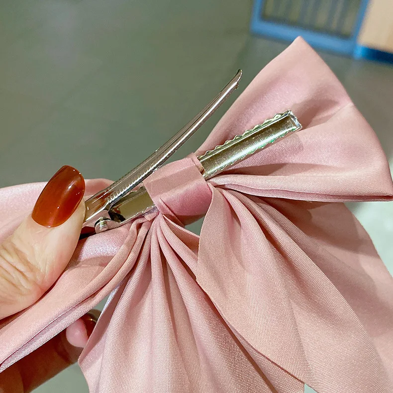 Sweet Bow Hairpins for Women Solid Color Bowknot Hair Clips Satin Butterfly Barrettes Duckbill Clip Girls Hair Accessories image 5