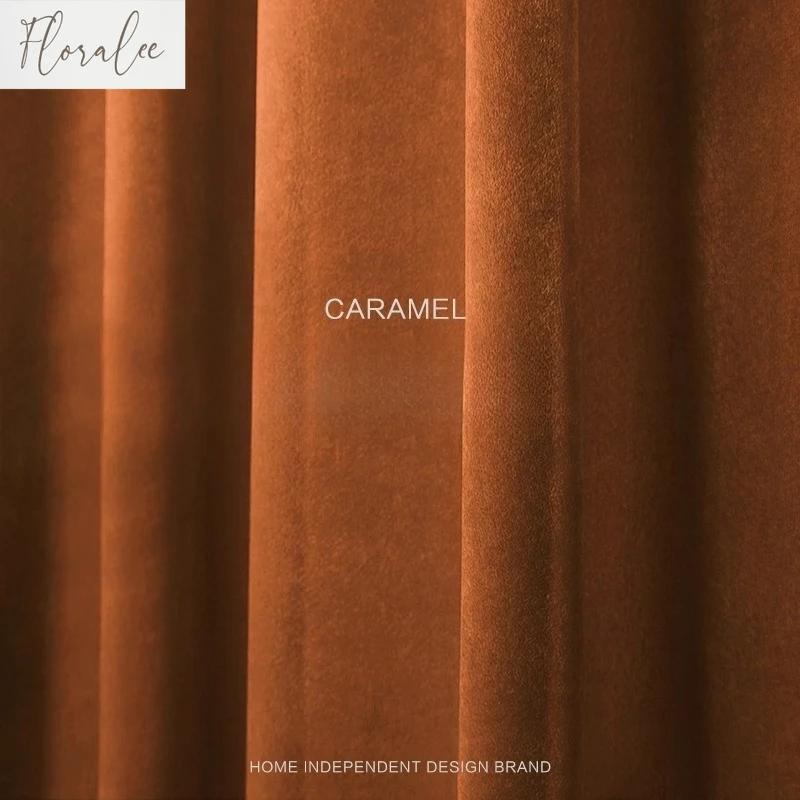 

Christmas Curtains Decoration Festival Party Velvet Caramel Pumpkin Color Reddish Brown Velvet Curtains for Bedroom Living Room