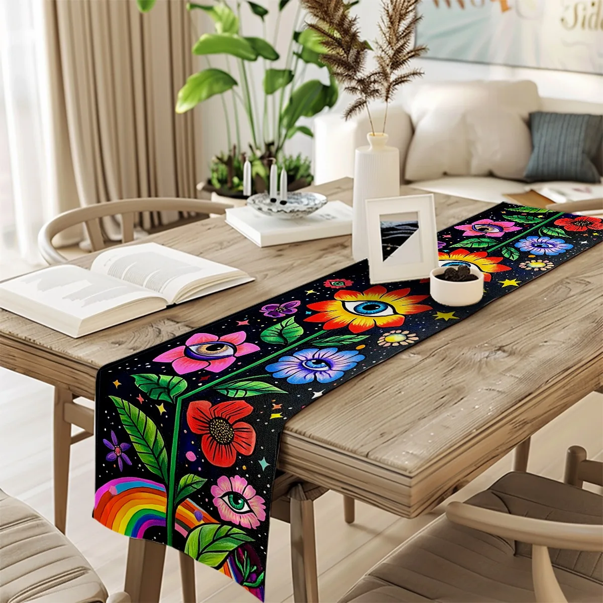 

decoration table runner Floral Eyes & Starry Psychedelic Style Table Flag TV cabinet,kitchen restaurant,festival party gift long
