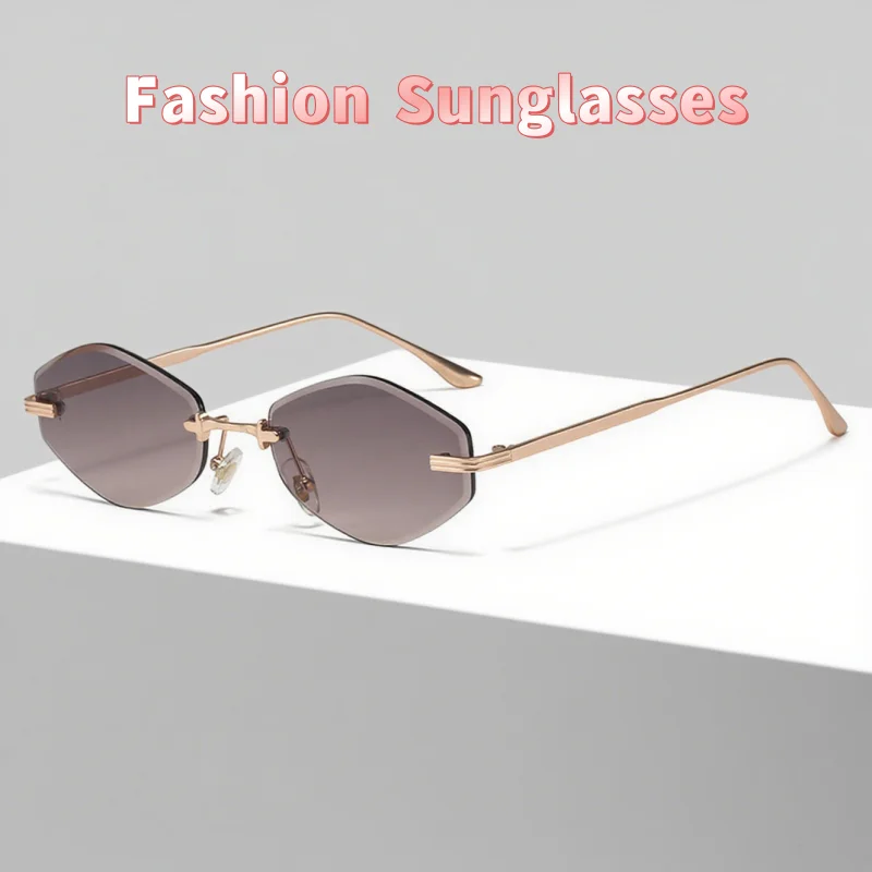 

New Frameless Small Square Cut Edge Sunglasses Men's and Women's Fashionable Street Photography UV Resistant Glasses UV400
