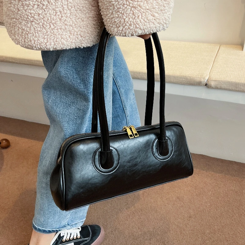 

Retro PU Leather Handbag for Women 2025 High-end Boston Bags Autumn and Winter Underarm Totes Simple and Versatile Shoulder Bag