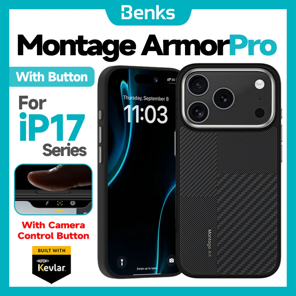 

Benks with Camera Button Magnetic Montage ArmorPro Case for iPhone 17 Pro Max Built with Kevlar Aramid Fiber TPU All-inclusive