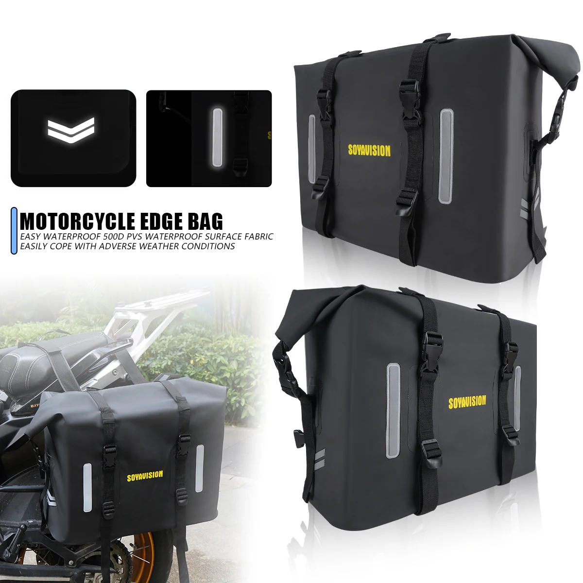 1 Pair 60L Universal Motorcycle Side Bag Anti-fall Saddle Tail Rear Bag Travel Luggage Storage Bag