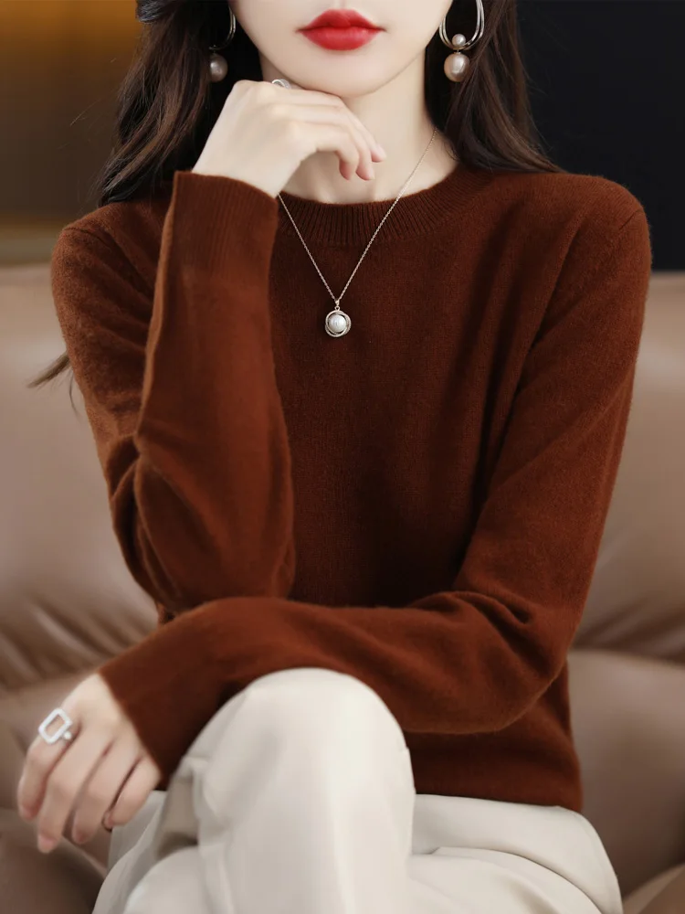 New  Fashion Spring Long Sleeve Cashmere Women Knitted Sweater 100% Pure Merino Wool O-Neck Pullover Clothing Knitwear Basic Top