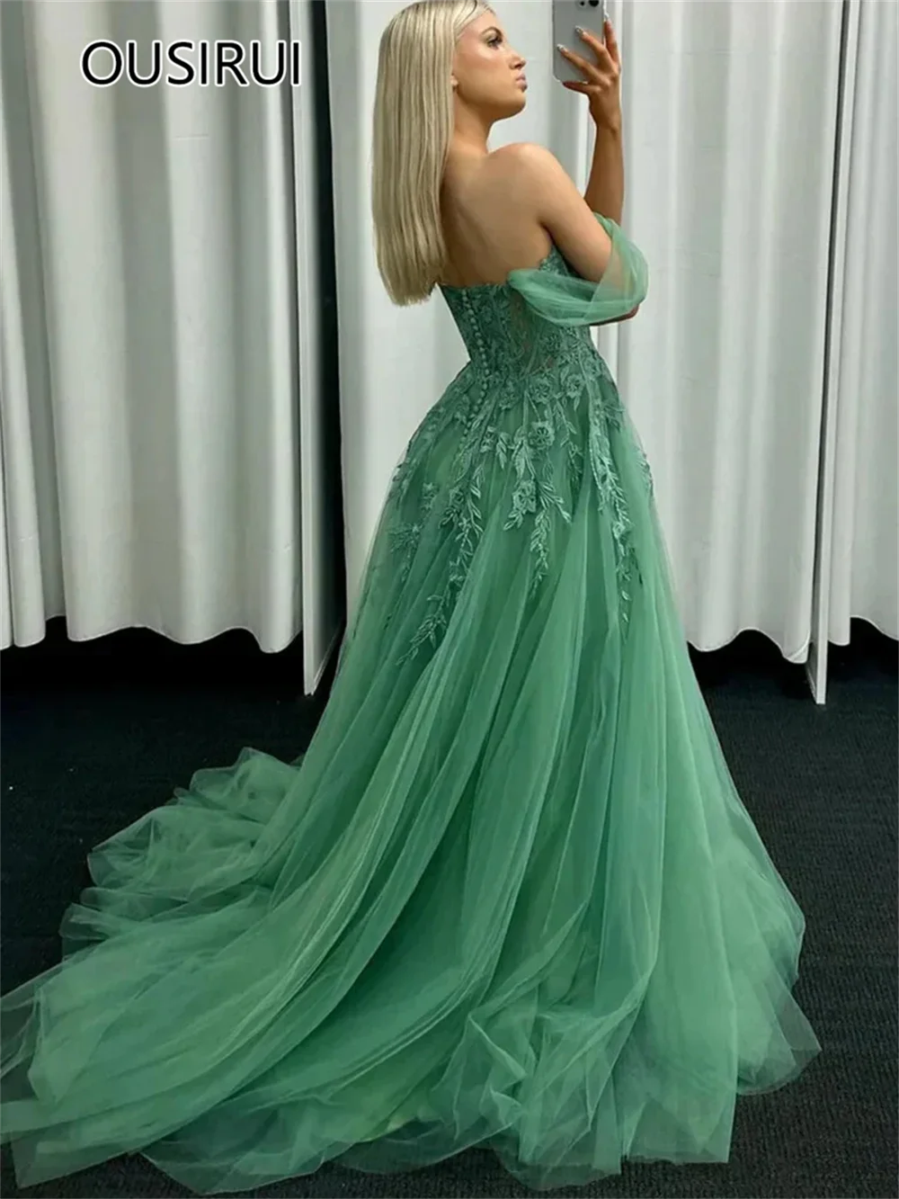 OUSIRUI affascinante abito da ballo in Tulle con spalle scoperte con Appliques pizzo aperto sul retro Sweep Court abito da sera da sposa vestidos de festa