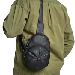 Bolso de pecho de cuero genuino para hombre, Mini bolso de hombro de cuero Retro Para teléfono móvil, capa superior de cuero de vaca, bolso informal de moda para hombre