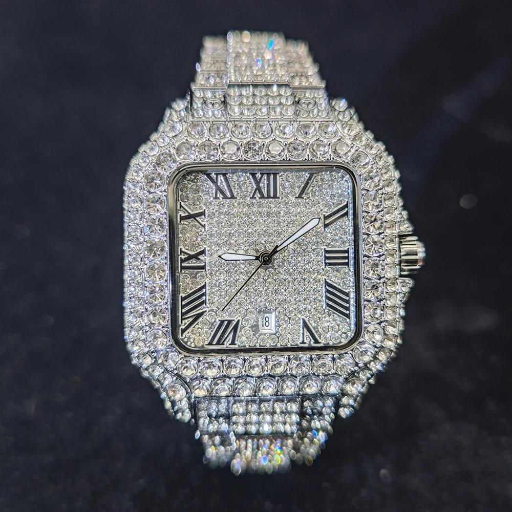 Роскошные мужские часы с бриллиантами, часы в стиле хип-хоп из нержавеющей стали, уникальные водонепроницаемые наручные часы Bling Ice Out, мужской подарок, новинка 2025 г.