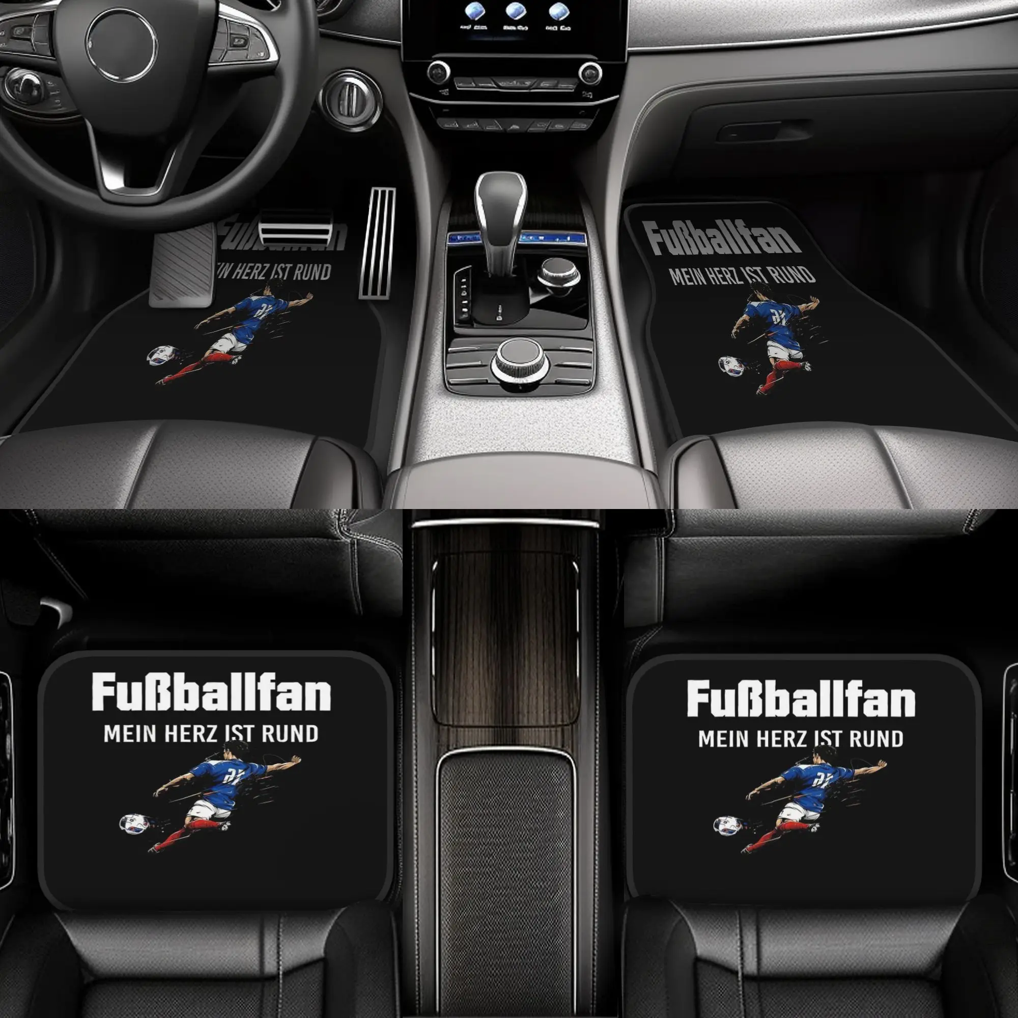4pcs Football Fan My Heart Is Round Pillow Car Floor Mats, Durable, Fit For Cars, Ideal Gift, Vehicle Interior Mats, Playful Des