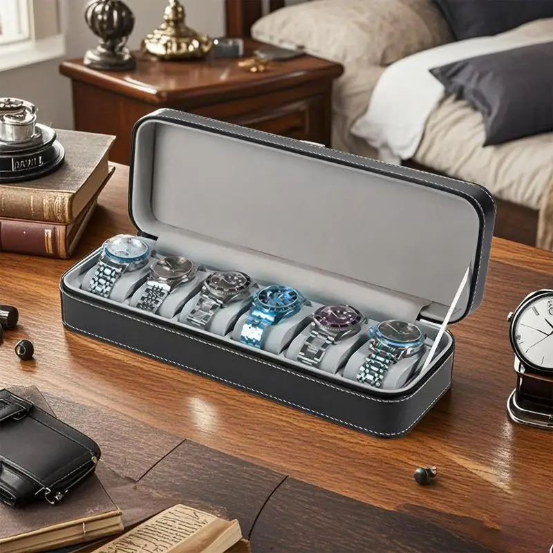 Mens Watch And Jewelry Organizer 6 Slot Watch Ring Box Display Travel Organizer Accessories Classic Gadgets Holder Case For
