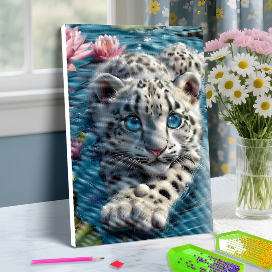 

SDOYUNO 5D Diamond Painting For Beginner white tiger 5D Diamond Pictures 20X30cm ready frame Full Square/Round Drill Wall Decor