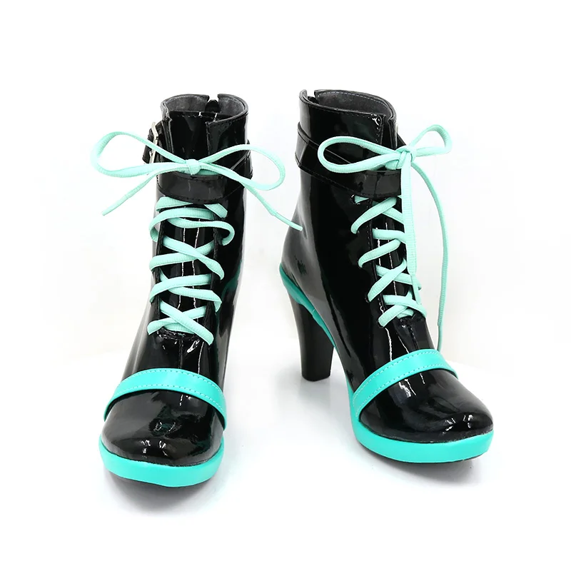 Anime Miku Cosplay Shoes Unisex Leather High Heels Performance Black Boots Halloween Costume Props Accessories