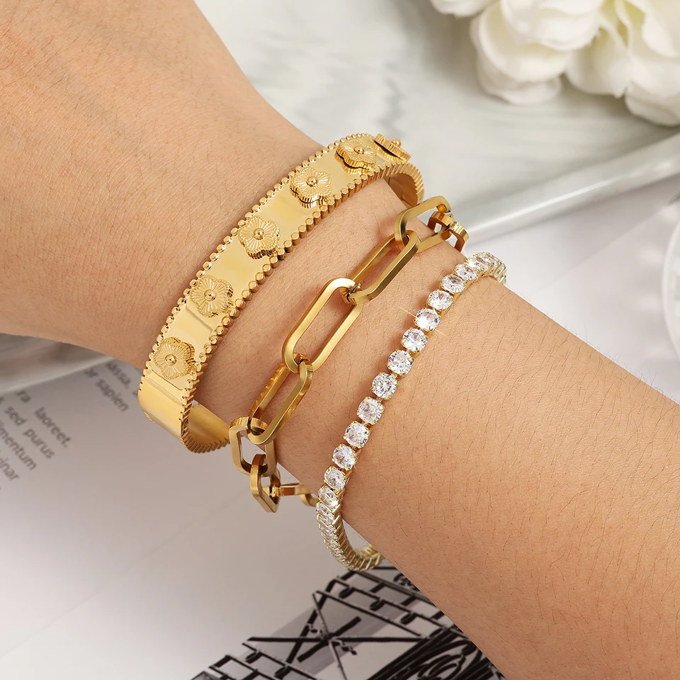 RAKOL Miniamlist 316L 18k Gold Plated Exquisite flower Stainless steel Bracelets For Women Daily Workday Jewelry Gift