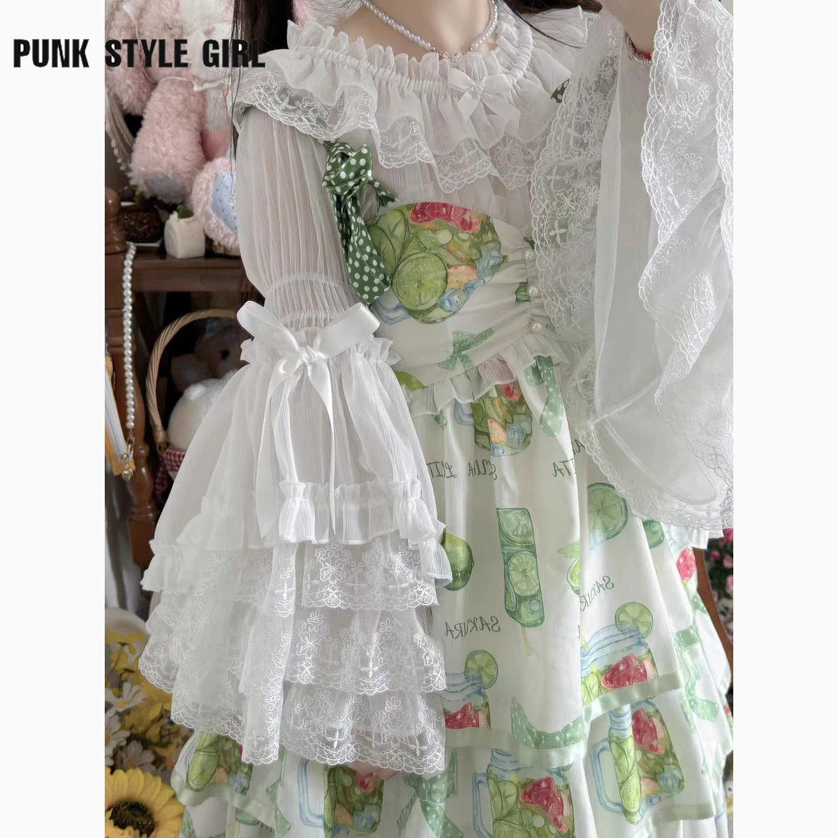 2024 Women Victorian Sweet Lace Bow Ruffles Blouses Flare Sleeve Harajuku Y2k Lolita Shirts Japanese Kawaii Shirt Mujer Tops