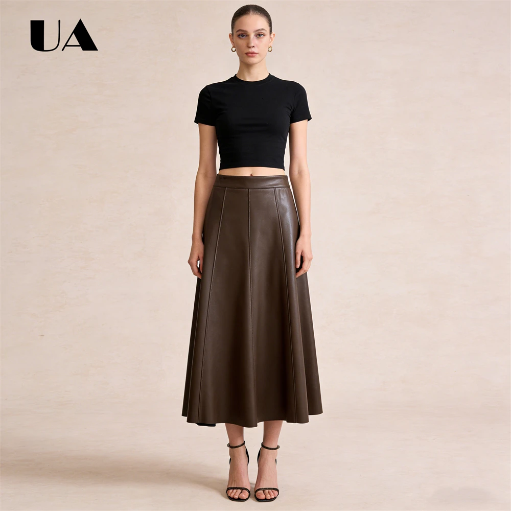 ULBYANRY Spring & Autumn High Waisted Skirt, A-Line PU Feather Skirts, Timeless Women's Casual Skirt