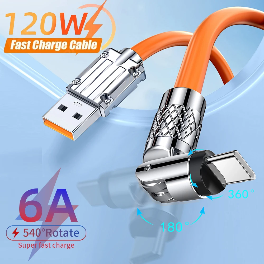 1M/1.5M/2M 120W 540 Degree Rotating USB Type C Cable 6A Fast Charging Cable USB C Data Cable For iPhone 14 13 12 11 iPad