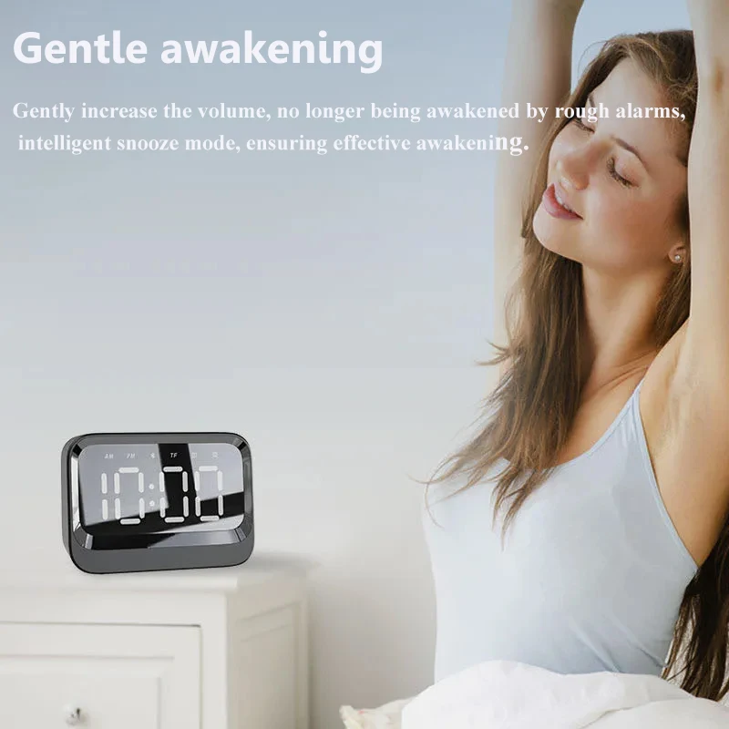 Mini alto-falante portátil Bluetooth, despertador duplo, barra de som sem fio, display LED grande, leitor de música, suporte TF Card Play