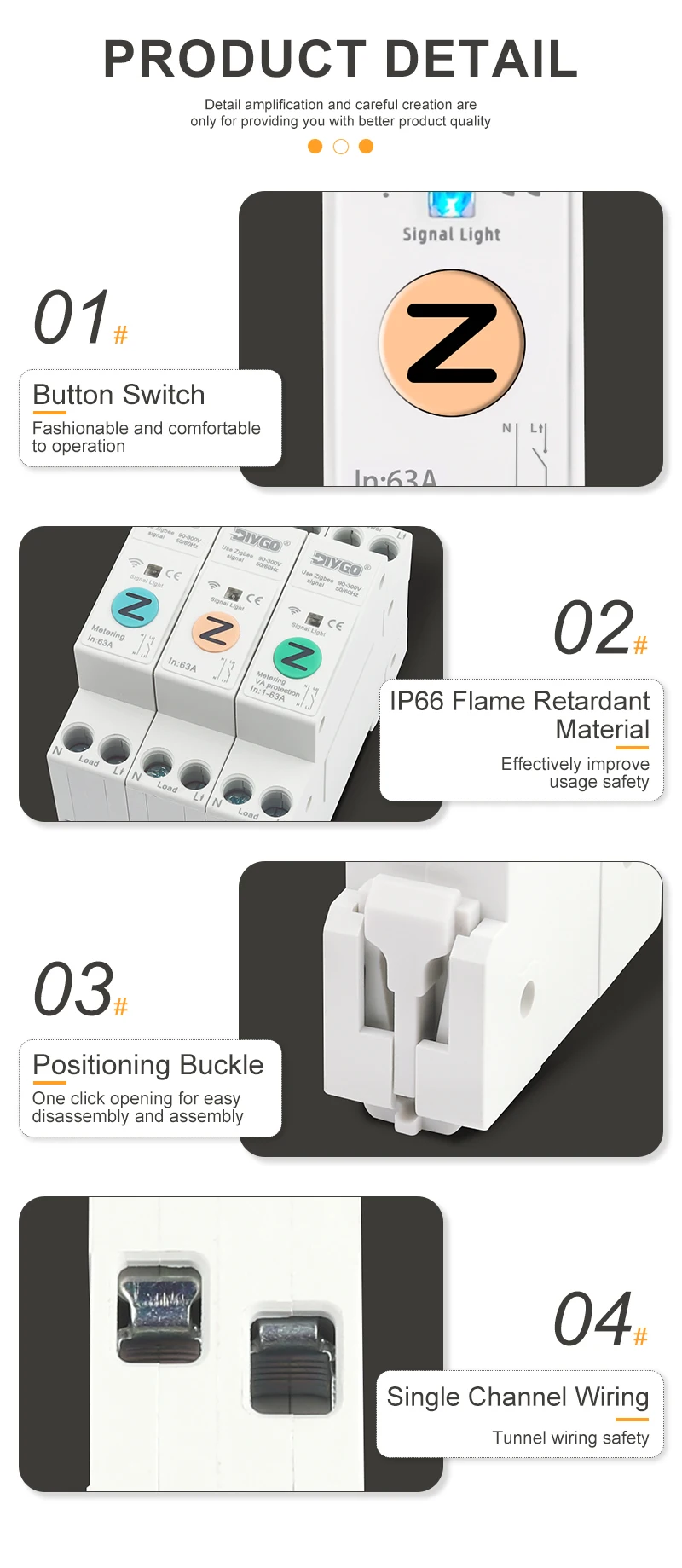 63A 1P + N ZigBee Wifi Smart Circuit Breaker DIN Schiene Power Metering Protector DGB-63Z Hause Drahtlose Stimme fernbedienung Schalter – Detail 3