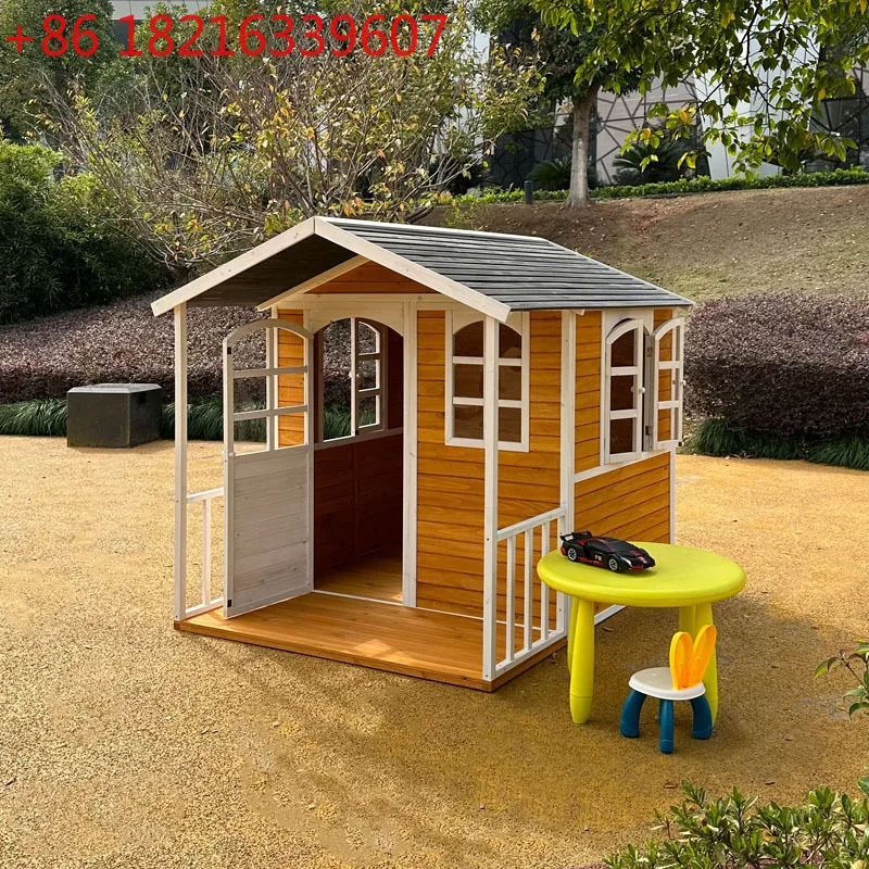 

Outdoor large children's play house fir toys rainproof sunscreen preservative wood house