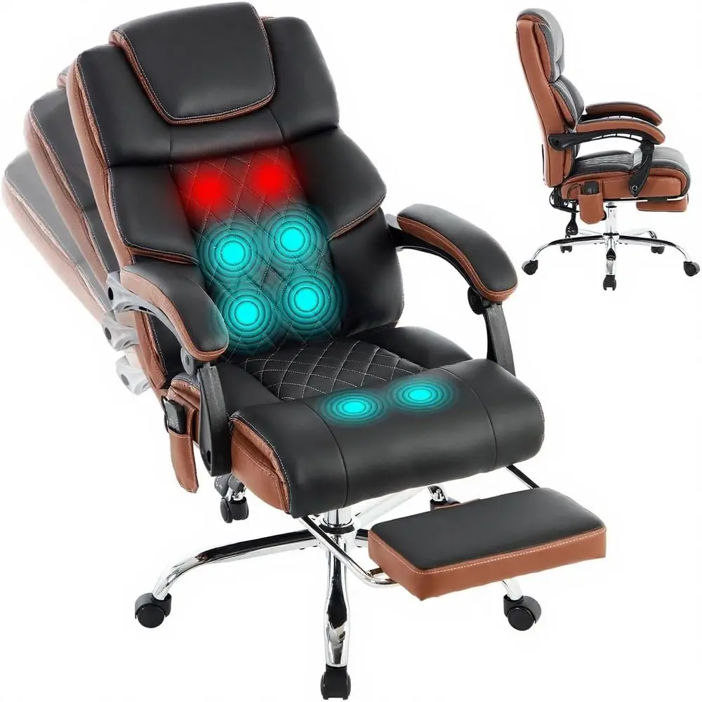 Massage Oice Chair 6 Points 500lbs with ootrest,Reclining Desk Chair with Vibration Heat,Executive Big and Tall Chairs or Heavy