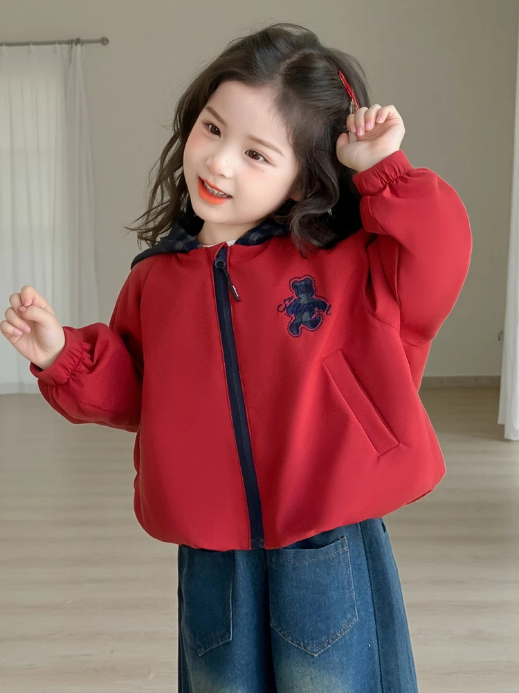 

Korean Sle Children's Hooded Jaet Faionable Autumn Wear ort Coat for Girls Trendy Sweatirt Sle Spring Autumn