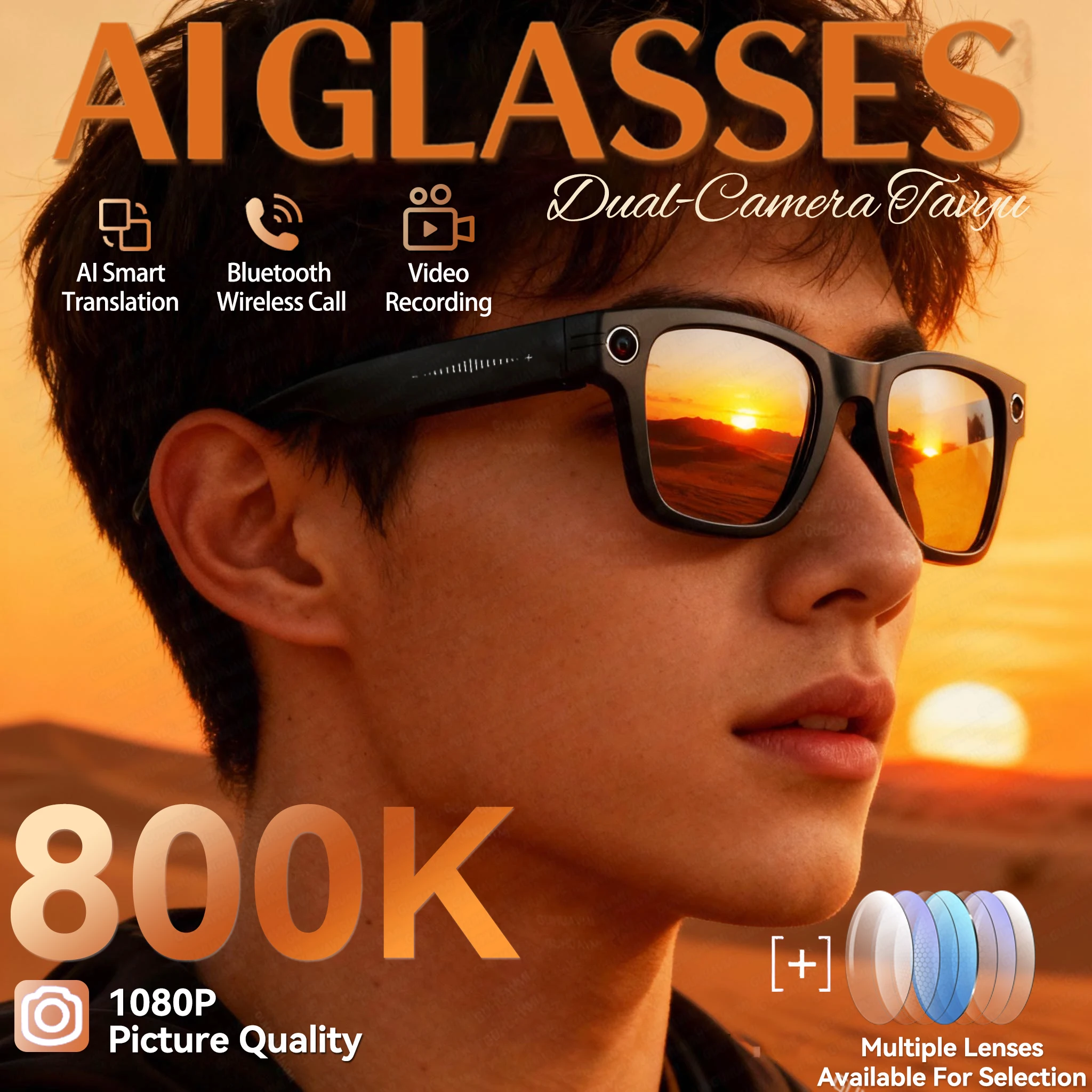جديد AI النظارات الذكية 8K HD اللونية متعددة الوظائف ترجمة كاميرا Glasse الرجال بلوتوث الاتصال صوت مساعد مشغل موسيقى #1