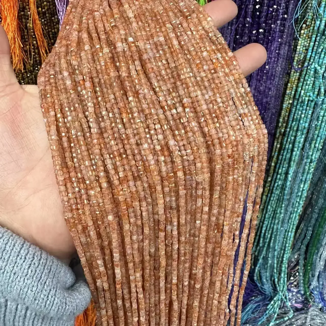 AAAAA Natural Sunstone Gemstone Faceted Cube Loose Beads DIY Bracelet Necklace Jewelry Fashion Trendy Unisex Beads Accessories