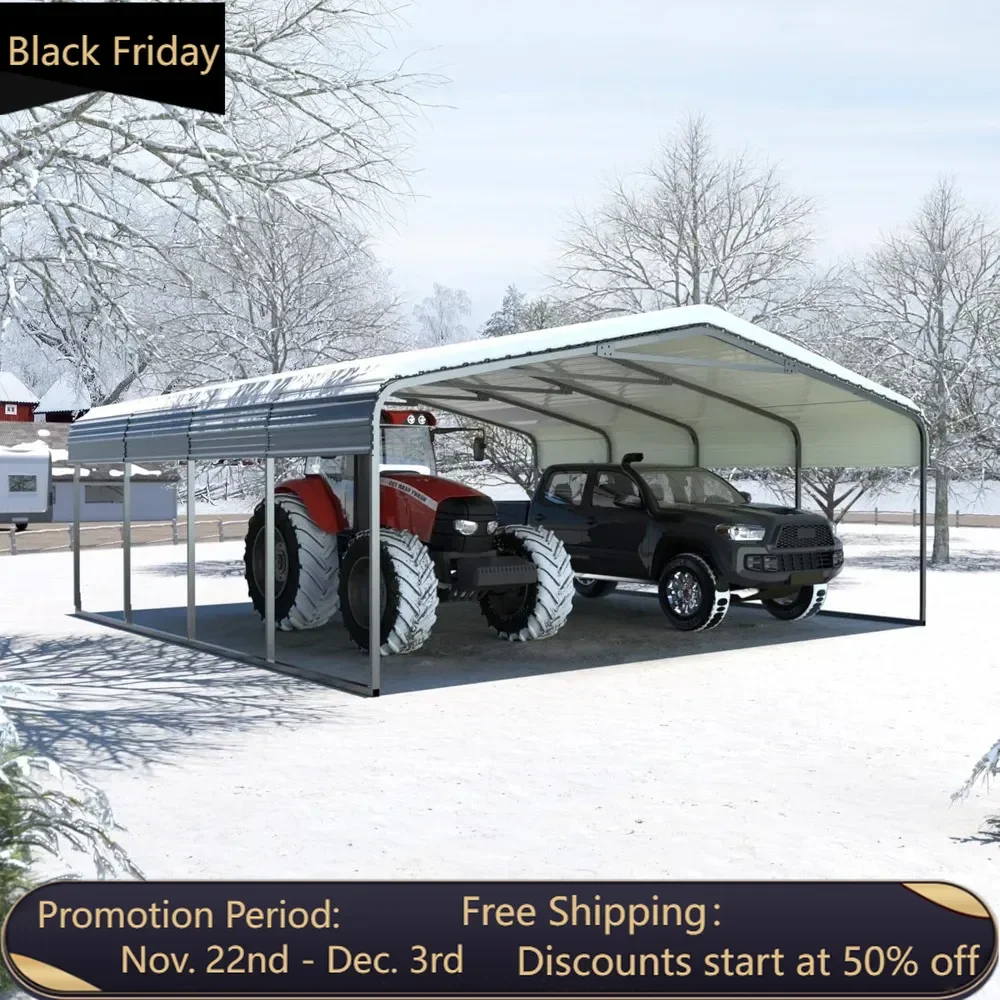 20 × 20 FT heavy-duty garage canopy, garage shelter with metal roof and car frame