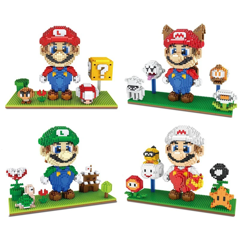 Flying Super Bros Mario Block Micro Building Block Cartoon Anime Figures Doll Collectible Model DIY Bricks Toys for Kid