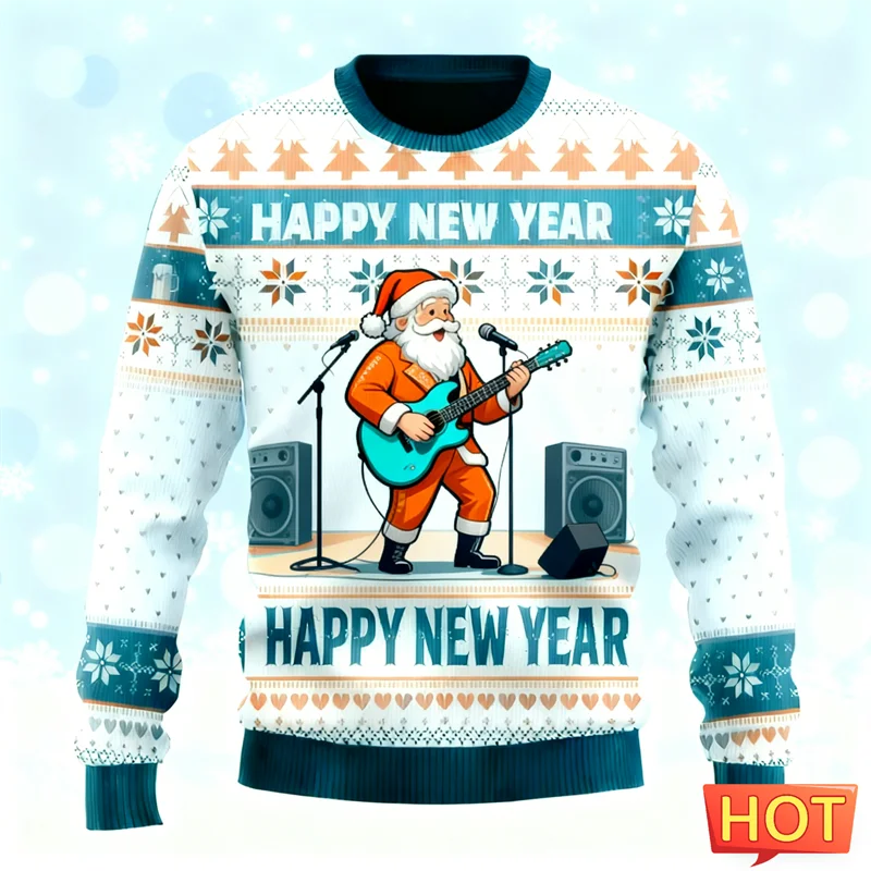 مضحك سانتا كلوز الجرافيك القبيح عيد الميلاد سترة للرجال العصرية طاقم الرقبة ثلاثية الأبعاد المطبوعة بلوزات فضفاضة عطلة ارتداء البلوفرات