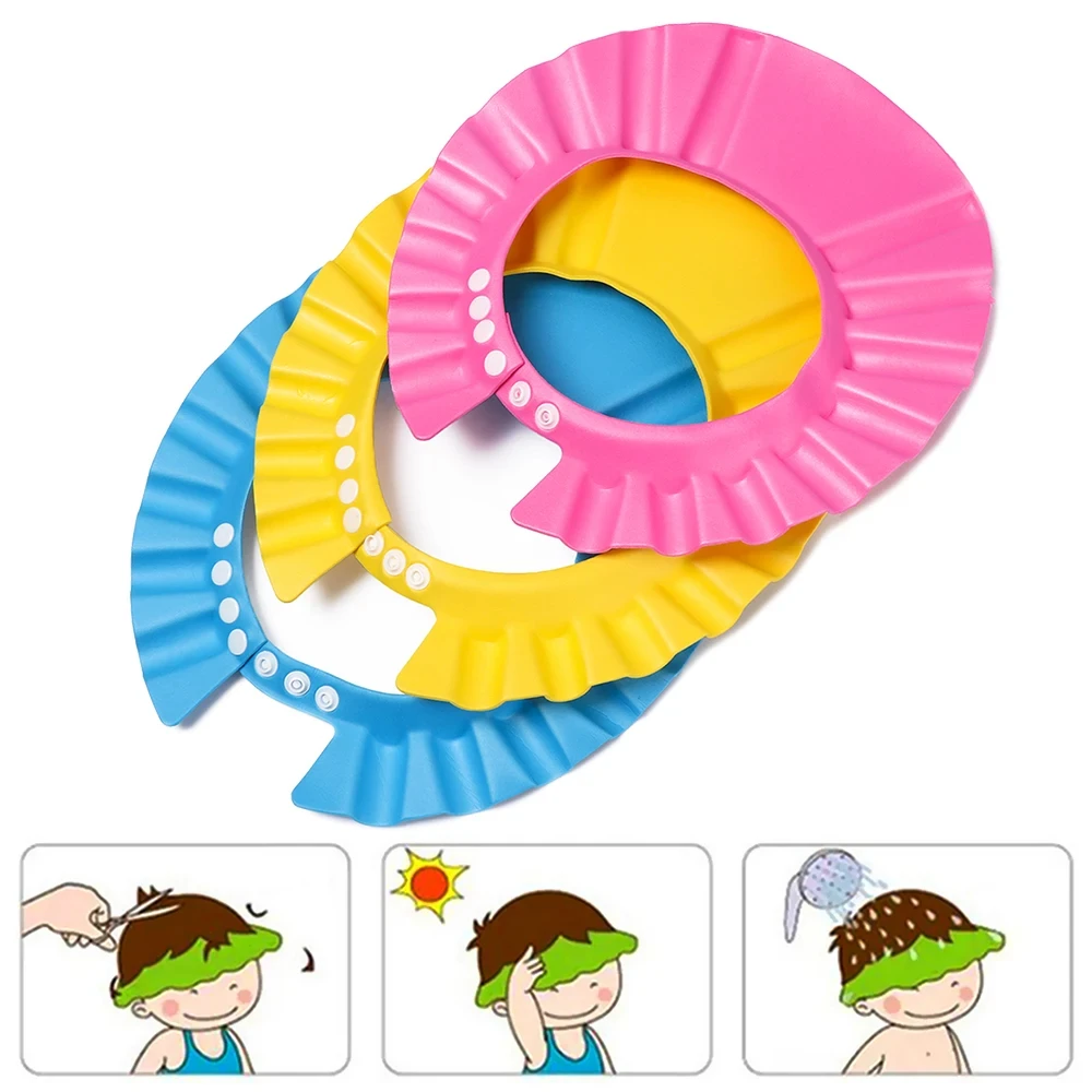 Gorros de ducha ajustables para niños, gorro de champú para lavar el cabello, protector de baño impermeable, protección para los ojos y los oídos,