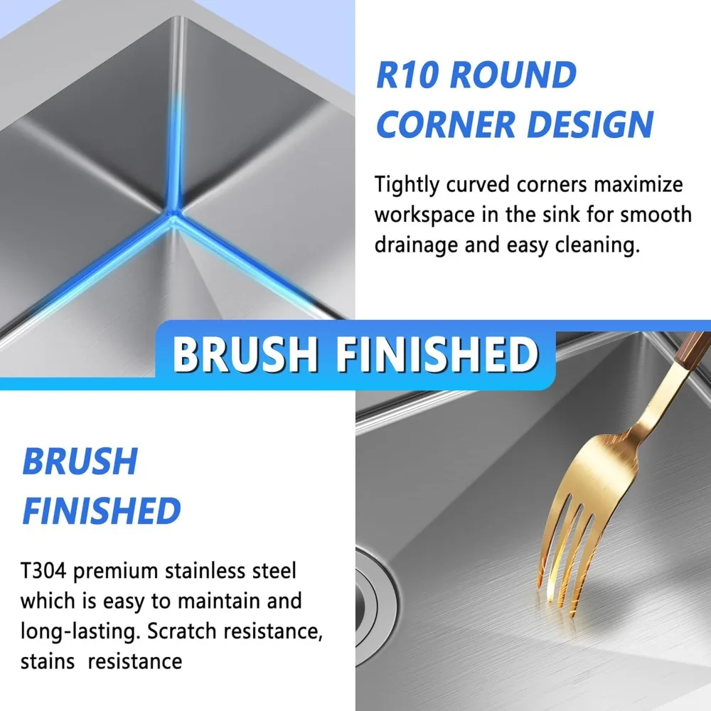 حوض مطبخ بوعاء واحد من الفولاذ المقاوم للصدأ - حامل علوي مقاس 25 × 22 بوصة مقاس 18 مع شبكة للمطابخ الحديثة