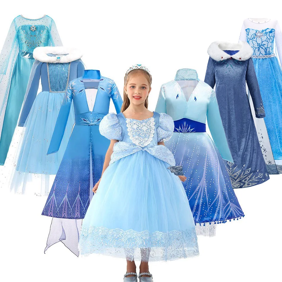 Girls Elsa Costume Children Cosplay Cinderella Dress Up Kids Princess Dress Christmas Holiday Carnival Birthday Party Clothes